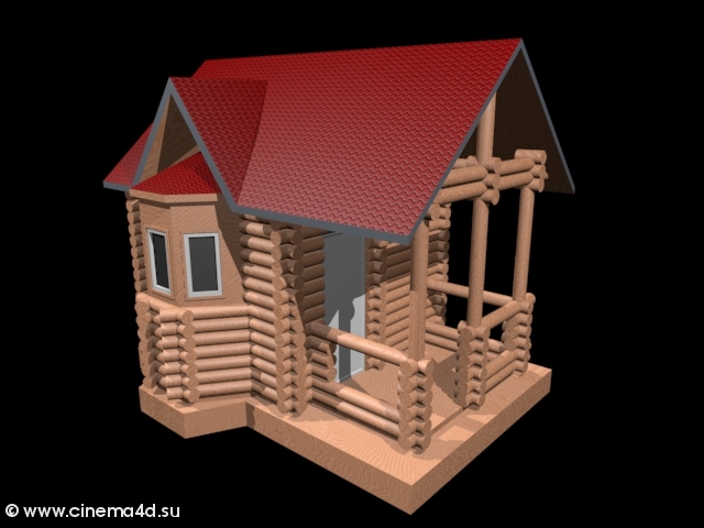 3D модель: Бревенчатый домик с эркером